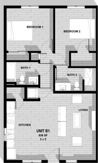 Two Bedroom, Two Bath floor plan