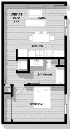 One Bedroom, One Bath floor plan