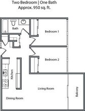 2 BR, 1 BA floor plan