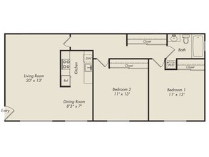 2 Beds • 1 Bath 070-76 floor plan