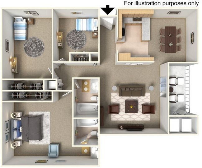 3 Bed 2 Bath floor plan