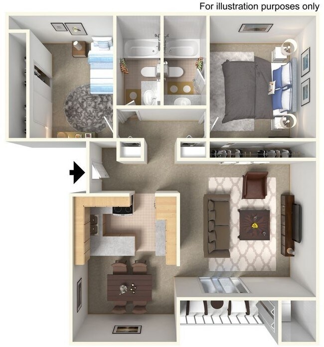 2 Bed 2 Bath floor plan