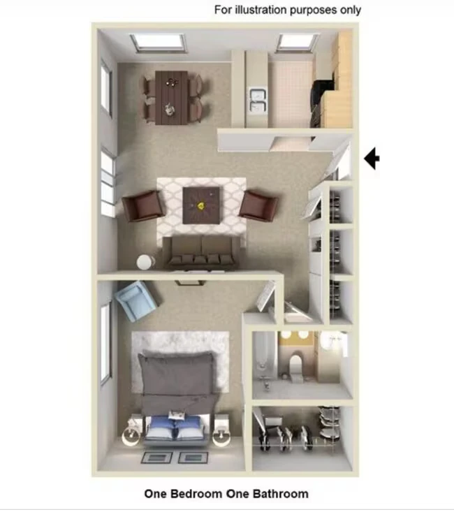 1 Bedroom 1 Bathroom C floor plan
