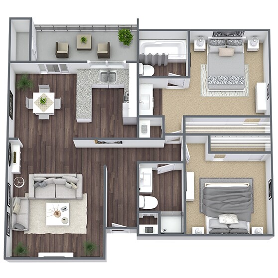 B2: 2 Bed 2 Bath K208 floor plan