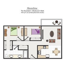 2BR/1BA 219A floor plan