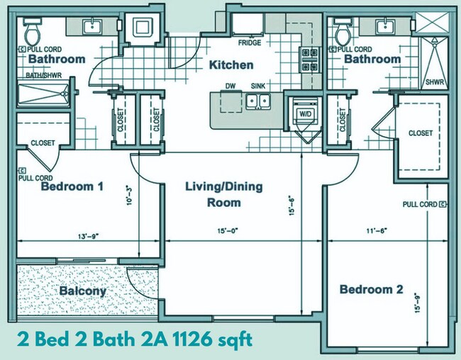 2 Bed 2 Bath floor plan