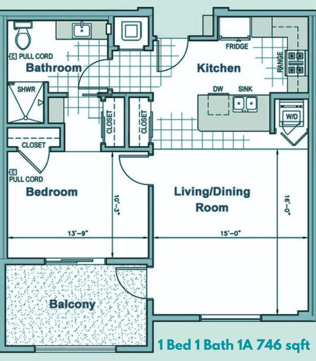 1 Bed 1 Bath floor plan