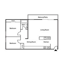 2 Bedroom, 1 Bath Income-Restricted 419 floor plan
