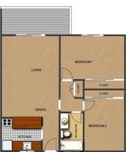 2 Beds, 1 Bath Model floor plan