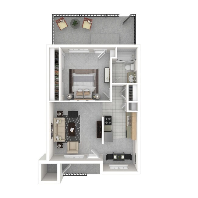 1 Bedroom/ 1 Bath 1-H floor plan