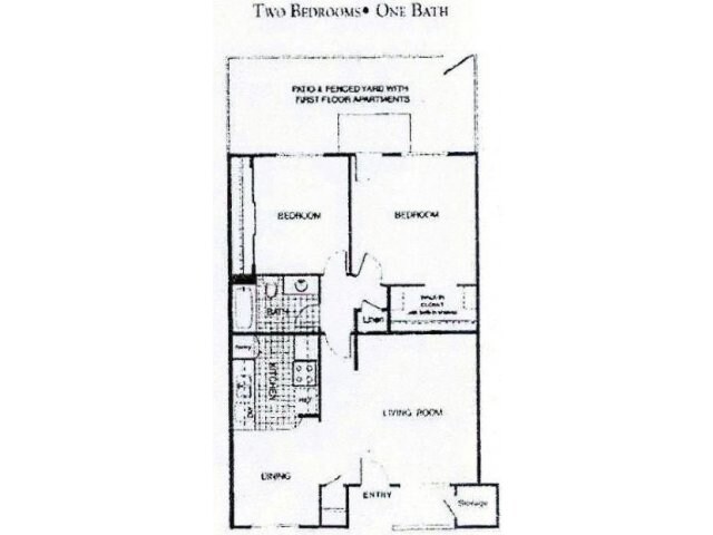 2 Bedrooms/ 1 Bath 3-B floor plan