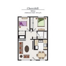 Two Bedroom One Bathroom 02-02B floor plan