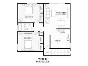 2 Bedrooms, 1 Bathroom 195-39 floor plan