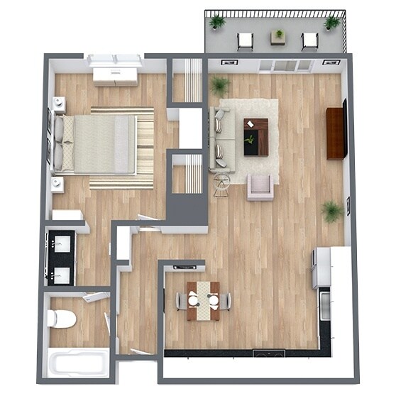 A2: 1 Bed 1 Bath B-18 floor plan