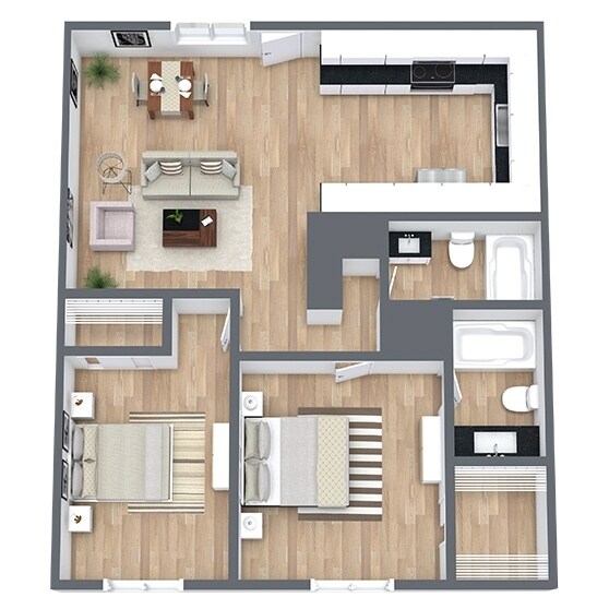 B1: 2 Bed 2 Bath C-15 floor plan