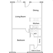 1 Bed, 1 Bath Model floor plan