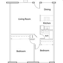 2 Beds, 1 Bath Model floor plan