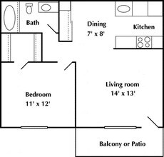 1 Bed 1 Bath 00G-220 floor plan