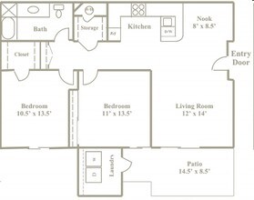 2 Bedroom 1 Bath 2933 floor plan