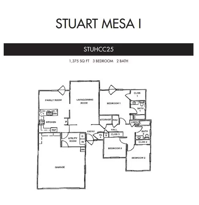 3 Bedroom 2.5 Bath- 1 Car floor plan