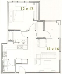 1BR/1.0BA floor plan