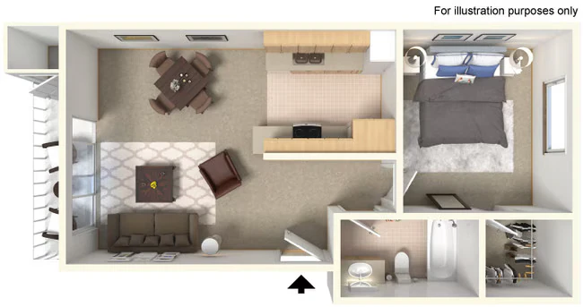 One Bedroom One Bath w/ Balcony floor plan