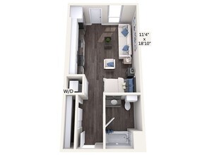 0BR/1BA 00W-552 floor plan