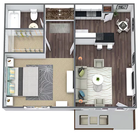A1: 1 Bed 1 Bath 092 floor plan