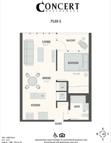 Concert A 1x1 1611 floor plan