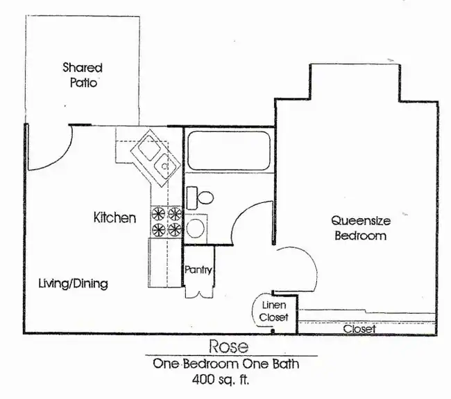 1 Bed, 1 Bath Model floor plan