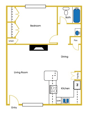 One Bedroom - One Bathroom 5 floor plan