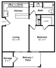 1 Bed • 1 Bath 09-102 floor plan
