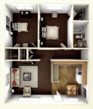 2 Bed x 1 Bath floor plan