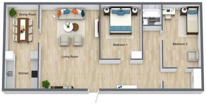 2 Bedroom 1 Bath floor plan