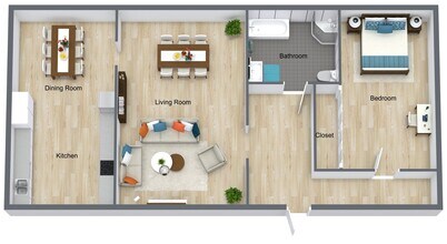 1 Bedroom 1 Bath A floor plan
