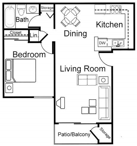 1 Bed / 1 Bath floor plan
