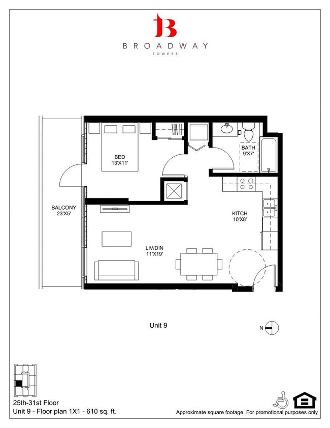 Broadway 9 1x1 2509 floor plan