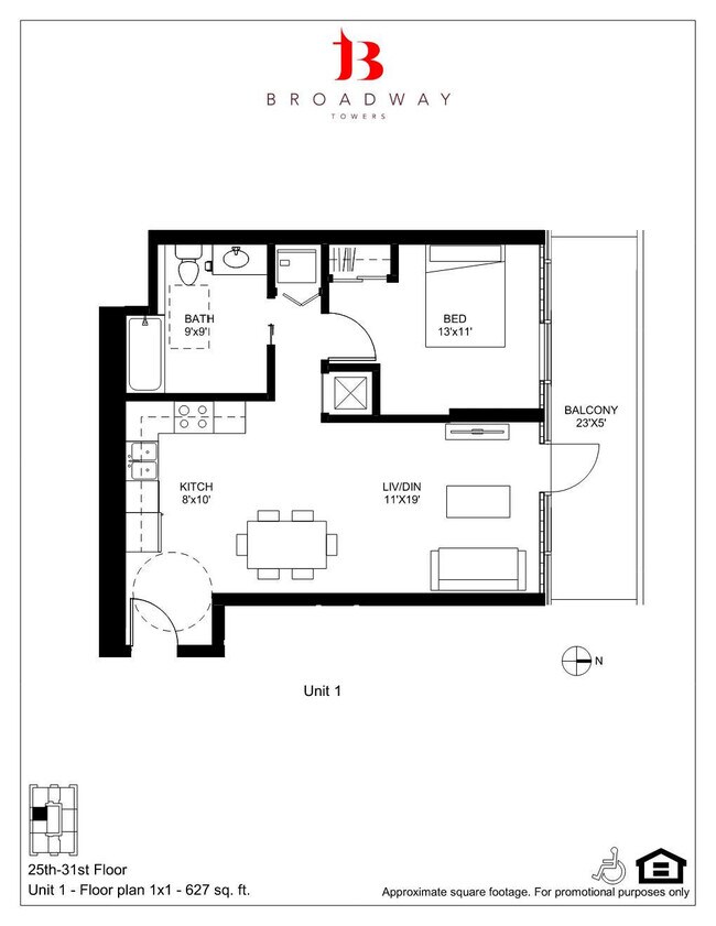 Broadway 1 1x1 3001 floor plan