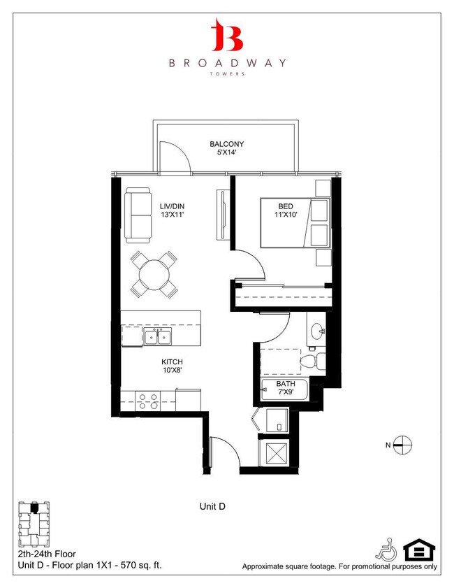 Broadway D 1x1 2304 floor plan