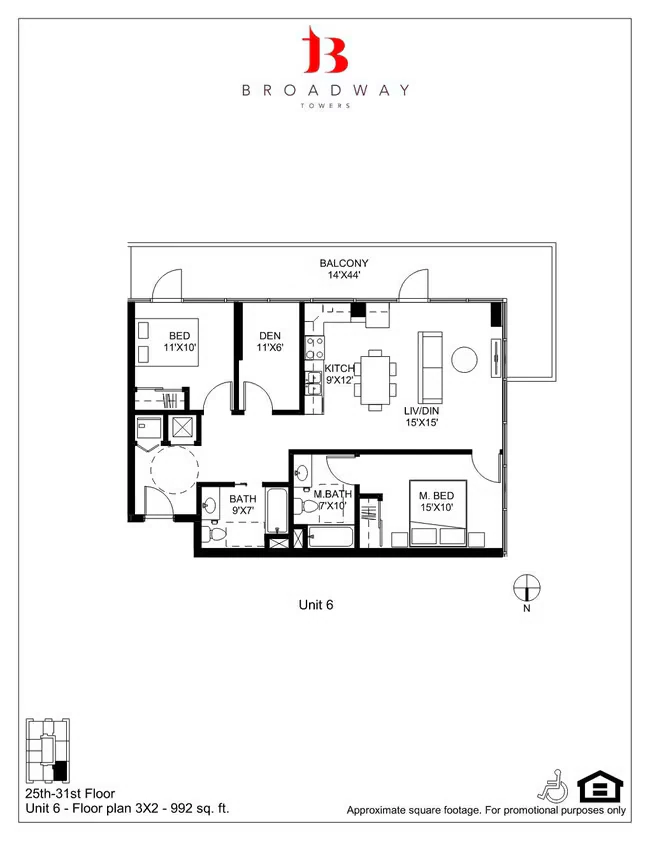 Broadway 6 2x2-DEN 2806 floor plan