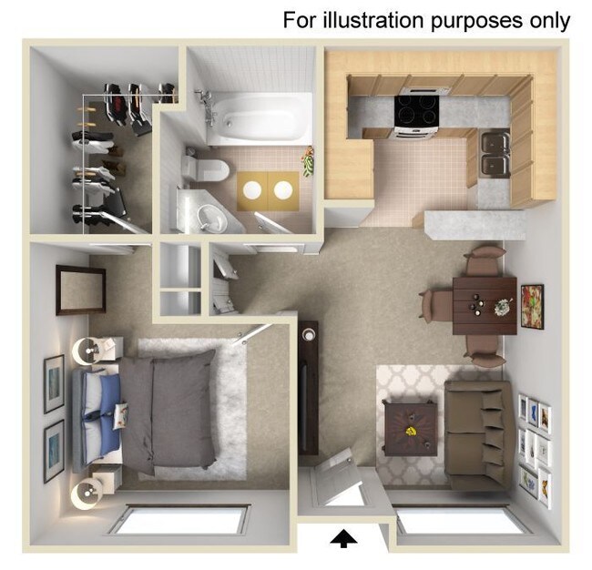 One Bedroom One Bathroom floor plan