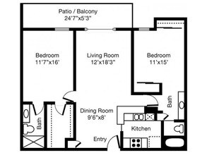 2 Beds • 2 Bath 00R-201 floor plan