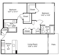 2 Beds • 2 Bath 001-208 floor plan