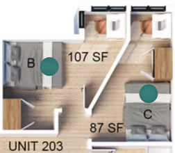 2 Bedroom | 1 Bath B Shared-Premium floor plan