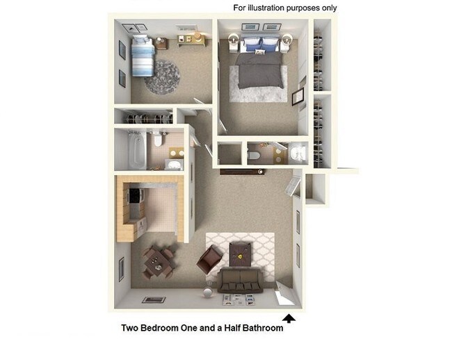 2 Bedroom 1.5 Bathroom floor plan