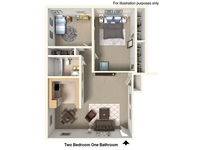 2 Bedroom 1 Bathroom floor plan