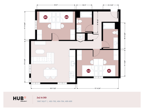 2x2 A Standard, Duo-Shared, Window Wall floor plan