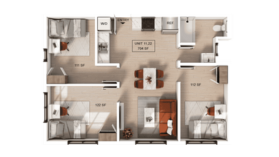 3 Bedroom | 1 Bath B Shared-Deluxe floor plan