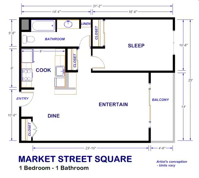 Large 1 Bedroom Standard 123 floor plan