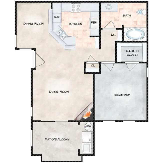 Villa Florentine (1BD/1BA, W&D) 1008 floor plan